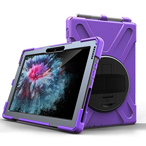 JZ 360 Degrees Kickstand Hülle Cover Compatible with Microsoft Surface Go 10.0 inch Stand Hülle with Wrist Strap,Shoulder Strap and Pencil Holder - Purple von JZ