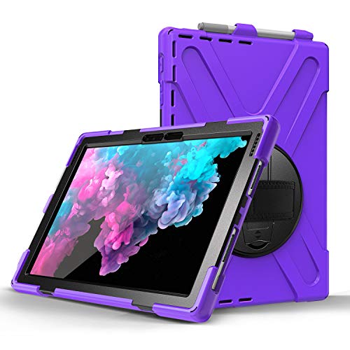 JZ 360 Degrees Kickstand Hülle Cover Compatible with Microsoft Surface Pro 7/6/5/4 Stand Hülle with Wrist Strap,Shoulder Strap and Pencil Holder - Purple von JZ