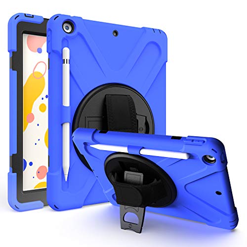 JZ 360 Degrees Kickstand Hülle Cover Compatible with New iPad 10.2 inch (2019/2020) Stand Hülle with Wrist Strap,Shoulder Strap and Pencil Holder - Blue von JZ