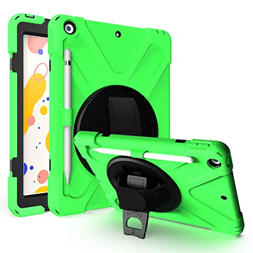 JZ 360 Degrees Kickstand Hülle Cover Compatible with New iPad 10.2 inch (2019/2020) Stand Hülle with Wrist Strap,Shoulder Strap and Pencil Holder - Green von JZ