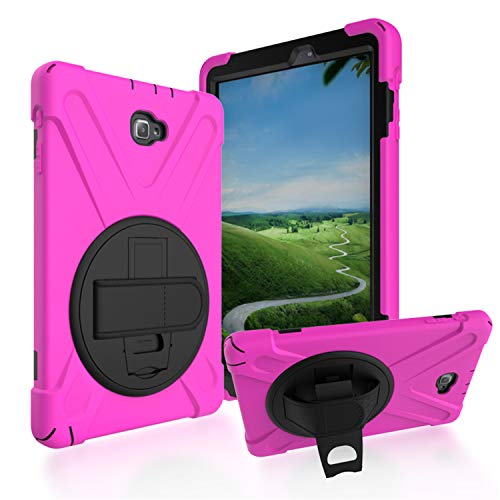 JZ 360 Degrees Kickstand Hülle Cover Compatible with Samsung Galaxy Tab A 10.1 2016 with S Pen SM-P580 Stand Hülle with Wrist Strap and Shoulder Strap - Hot Pink von JZ