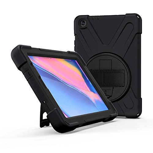 JZ 360 Degrees Kickstand Hülle Cover Compatible with Samsung Galaxy Tab A 10.1 2019 (SM-T510/T515/T517) Stand Hülle with Wrist Strap and Shoulder Strap - Black von JZ