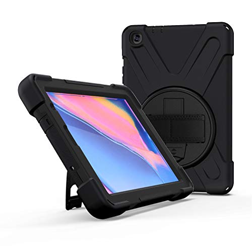 JZ 360 Degrees Kickstand Hülle Cover Compatible with Galaxy Tab A 10.1 2019 (SM-T510/T515/T517) Stand Hülle with Wrist Strap and Shoulder Strap - Black von JZ