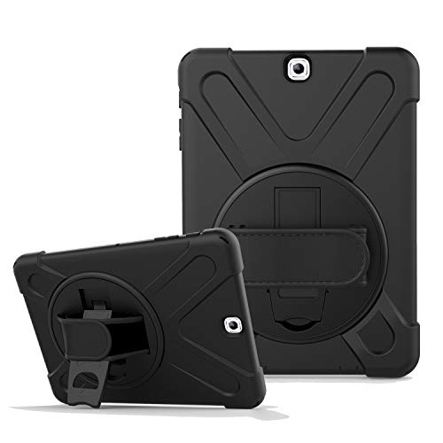 JZ 360 Degrees Kickstand Hülle Cover Compatible with Samsung Galaxy Tab A 8.0 2018 (SM-T387) Stand Hülle with Wrist Strap and Shoulder Strap - Black von JZ