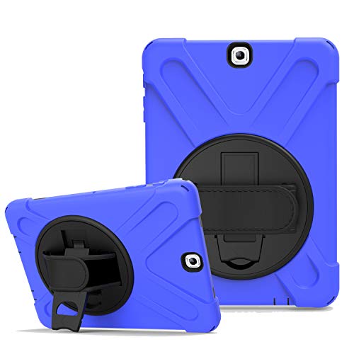 JZ 360 Degrees Kickstand Hülle Cover Compatible with Samsung Galaxy Tab A 8.0 2018 (SM-T387) Stand Hülle with Wrist Strap and Shoulder Strap - Blue von JZ