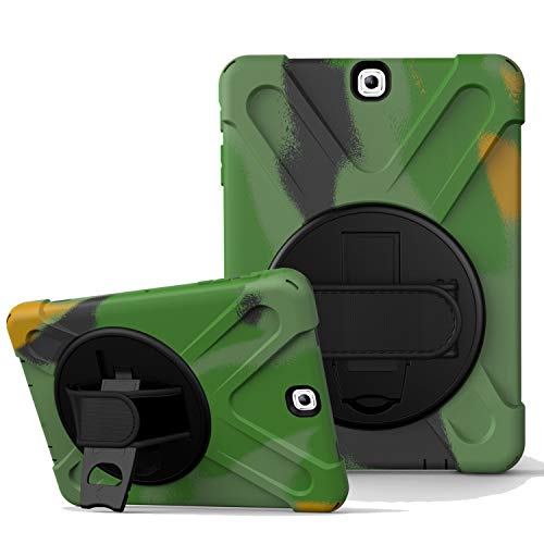 JZ 360 Degrees Kickstand Hülle Cover Compatible with Samsung Galaxy Tab A 8.0 2018 (SM-T387) Stand Hülle with Wrist Strap and Shoulder Strap - Camouflage von JZ