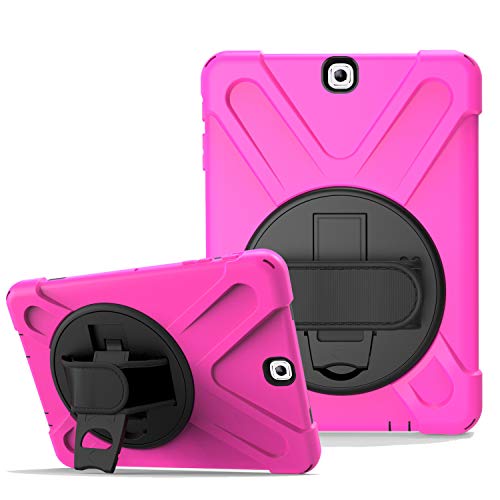 JZ 360 Degrees Kickstand Hülle Cover Compatible with Samsung Galaxy Tab A 8.0 2018 (SM-T387) Stand Hülle with Wrist Strap and Shoulder Strap - Hot Pink von JZ