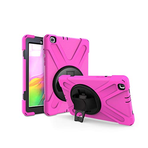 JZ 360 Degrees Kickstand Hülle Cover Compatible with Samsung Galaxy Tab A 8.0 2019 (SM-T290,T295) Stand Hülle with Wrist Strap and Shoulder Strap - Hot Pink von JZ