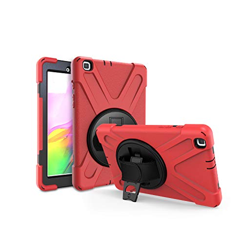 JZ 360 Degrees Kickstand Hülle Cover Compatible with Samsung Galaxy Tab A 8.0 2019 (SM-T290,T295) Stand Hülle with Wrist Strap and Shoulder Strap - Red von JZ