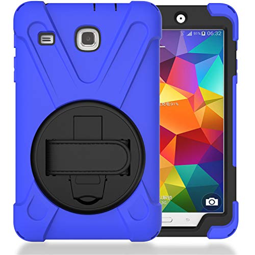 JZ 360 Degrees Kickstand Hülle Cover Compatible with Samsung Galaxy Tab E 8.0 2016 (SM-T377,T375) Stand Hülle with Wrist Strap and Shoulder Strap - Blue von JZ