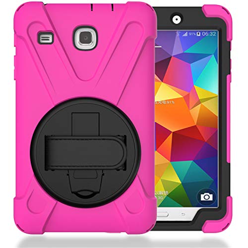 JZ 360 Degrees Kickstand Hülle Cover Compatible with Galaxy Tab E 8.0 2016 (SM-T377,T375) Stand Hülle with Wrist Strap and Shoulder Strap - Hot Pink von JZ