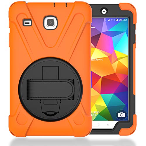 JZ 360 Degrees Kickstand Hülle Cover Compatible with Samsung Galaxy Tab E 8.0 2016 (SM-T377,T375) Stand Hülle with Wrist Strap and Shoulder Strap - Orange von JZ