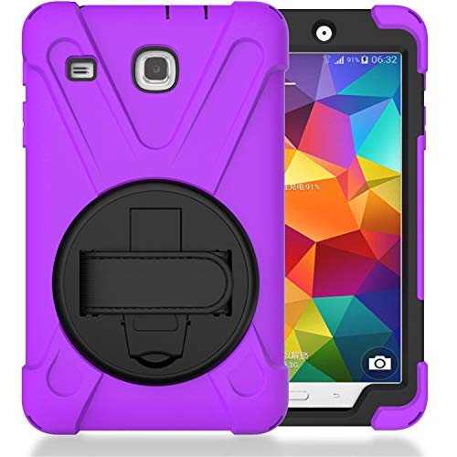 JZ 360 Degrees Kickstand Hülle Cover Compatible with Samsung Galaxy Tab E 8.0 2016 (SM-T377,T375) Stand Hülle with Wrist Strap and Shoulder Strap - Purple von JZ