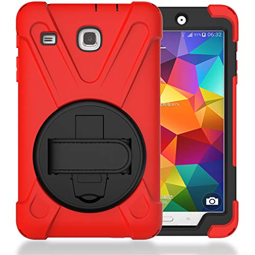 JZ 360 Degrees Kickstand Hülle Cover Compatible with Samsung Galaxy Tab E 8.0 2016 (SM-T377,T375) Stand Hülle with Wrist Strap and Shoulder Strap - Red von JZ