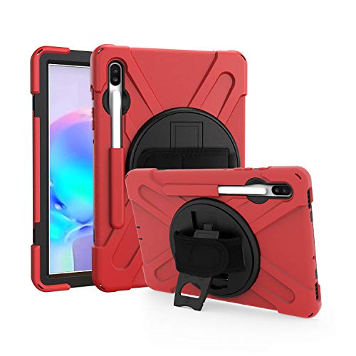 JZ 360 Degrees Kickstand Hülle Cover Compatible with Samsung Galaxy Tab S6 10.5 2020 (SM-T860/T865/T867) Stand Hülle with Wrist Strap,Shoulder Strap and Pencil Holder - Red von JZ
