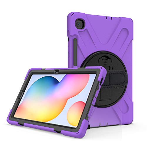 JZ 360 Degrees Kickstand Hülle Cover Compatible with Samsung Galaxy Tab S6 Lite 10.4 2020 (SM-P610/P615) Stand Hülle with Wrist Strap,Shoulder Strap and Pencil Holder - Purple von JZ