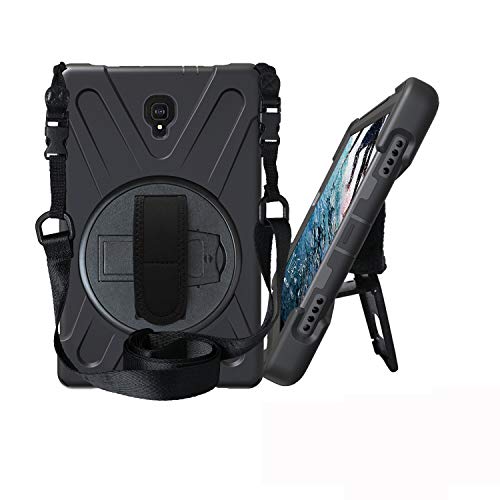 JZ 360 Degrees Kickstand Hülle Cover Compatible with for Galaxy Tab A 10.5 2019 (SM-T590,T595,T597) Stand Hülle with Wrist Strap and Shoulder Strap - Black von JZ