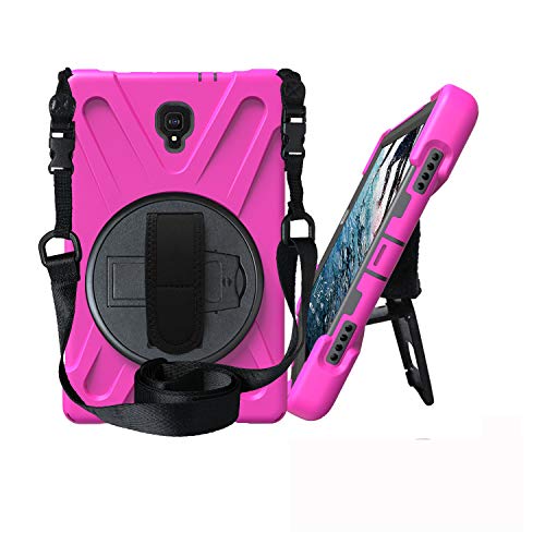 JZ 360 Degrees Kickstand Hülle Cover Compatible with for Galaxy Tab A 10.5 2019 (SM-T590,T595,T597) Stand Hülle with Wrist Strap and Shoulder Strap - Hot Pink von JZ