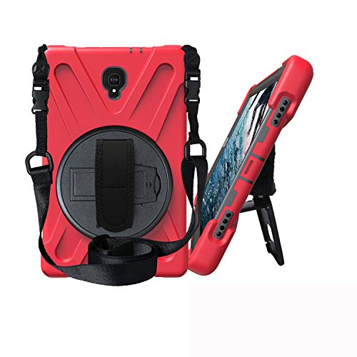 JZ 360 Degrees Kickstand Hülle Cover Compatible with for Galaxy Tab A 10.5 2019 (SM-T590,T595,T597) Stand Hülle with Wrist Strap and Shoulder Strap - Red von JZ