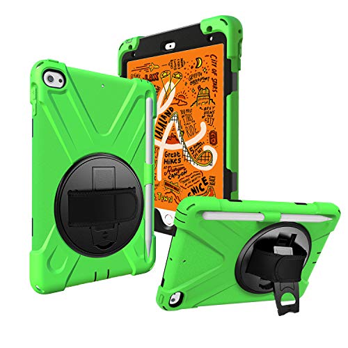JZ 360 Degrees Kickstand Hülle Cover Compatible with for Mini 4/5 Stand Hülle with Wrist Strap,Shoulder Strap and Pencil Holder - Green von JZ
