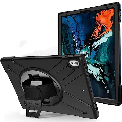 JZ 360 Degrees Kickstand Hülle Cover Compatible with for Pro 12.9 inch (2018,2020) Stand Hülle with Wrist Strap and Shoulder Strap - Black von JZ