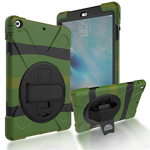 JZ 360 Degrees Kickstand Hülle Cover Compatible with for Pro 9.7 inch (2016) Stand Hülle with Wrist Strap and Shoulder Strap - Camouflage von JZ