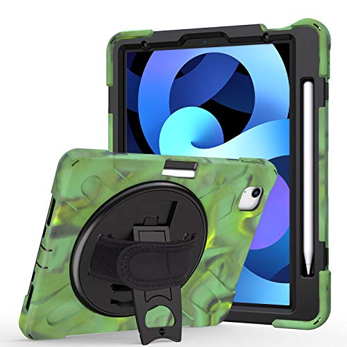 JZ 360 Degrees Kickstand Hülle Cover Compatible with iPad Air 4 (2020) / iPad Pro 11 inch (2018,2020) Stand Hülle with Wrist Strap,Shoulder Strap and Pencil Holder - Camouflage von JZ