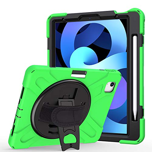JZ 360 Degrees Kickstand Hülle Cover Compatible with iPad Air 4 (2020) / iPad Pro 11 inch (2018,2020) Stand Hülle with Wrist Strap,Shoulder Strap and Pencil Holder - Green von JZ