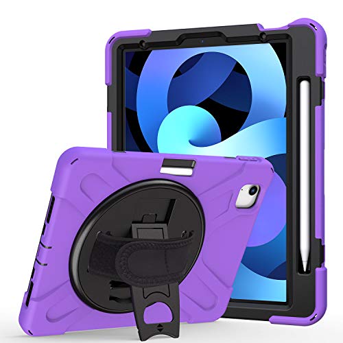 JZ 360 Degrees Kickstand Hülle Cover Compatible with iPad Air 4 (2020) / iPad Pro 11 inch (2018,2020) Stand Hülle with Wrist Strap,Shoulder Strap and Pencil Holder - Purple von JZ