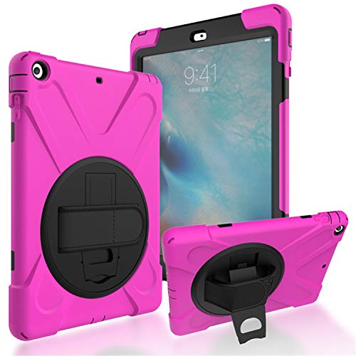 JZ 360 Degrees Kickstand Hülle Cover Compatible with iPad Mini 1/2/3 Stand Hülle with Wrist Strap and Shoulder Strap - Hot Pink von JZ