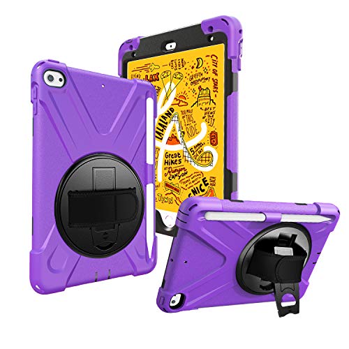 JZ 360 Degrees Kickstand Hülle Cover Compatible with iPad Mini 4/5 Stand Hülle with Wrist Strap,Shoulder Strap and Pencil Holder - Purple von JZ