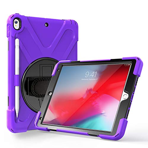 JZ 360 Degrees Kickstand Hülle Cover Compatible with iPad Pro 10.5 inch (2017) Stand Hülle with Wrist Strap,Shoulder Strap and Pencil Holder - Purple von JZ