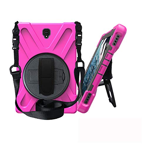 JZ 360 Degrees Kickstand Hülle Cover for Galaxy Tab A 8.0 2017 (SM-T380,T385) Stand Hülle with Wrist Strap and Shoulder Strap - Hot Pink von JZ