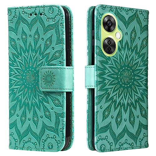 JZ 3D Blume Fall Für One Plus Nord CE 3 Lite 5G Protective Kickstand Phone Case Cover Mit Kartenschlitzen [Magnetisch -Wrist Strap] -Green von JZ