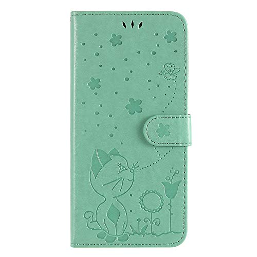 JZ [3D Cat & Bee Hülle for Für Xiaomi Redmi K20/Redmi K20 Pro/Mi 9T Protective Phone Wallet Flip Cover Hülle [Magnetic & Wrist Strap] - Green von JZ