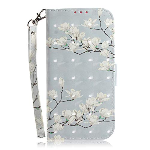 JZ 3D Colorful Painting Series Hülle for Für Huawei Mate 20 Pro Wallet Flip Cover with [Wrist Strap] - Yulan Magnolia Flower von JZ