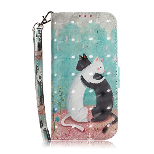 JZ 3D Colorful Painting Series Hülle for Für Xiaomi Redmi 9C Wallet Flip Cover with [Wrist Strap] - Black-and-White Cat von JZ