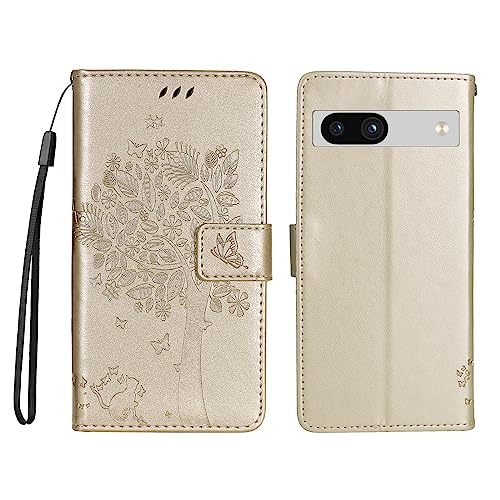 JZ 3D Katze und Baum Fall für Google Pixel 7a Protective Kickstand Handyhülle Cover mit Kartensteckplätzen [Magnetic Armst Strap] -White von JZ