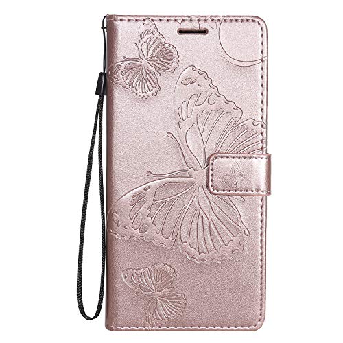 JZ 3D Schmetterling Fall Für iPhone 13 Protective Kickstand Phone Case Cover Mit Kartenschlitzen [Magnetisch -Wrist Strap] -Rose Gold von JZ