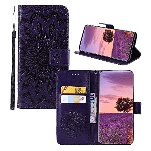 JZ [3D Sun Flower Hülle for Für LG V40 ThinQ / V40 Protective PU Leather Wallet Flip Cover - Purple von JZ