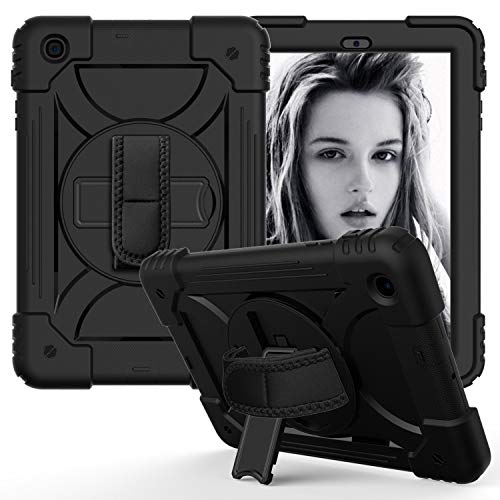 JZ Bicolor Rotating Bracket Hülle Compatible with Samsung Galaxy Tab A 10.1 2019 (SM-T510/T515) Stand Hülle with Wrist Strap and Shoulder Strap - Black von JZ
