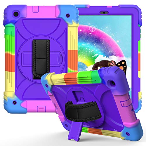 JZ Bicolor Rotating Bracket Hülle Compatible with Samsung Galaxy Tab A 10.1 2019 (SM-T510/T515) Stand Hülle with Wrist Strap and Shoulder Strap - Colour + Purple von JZ