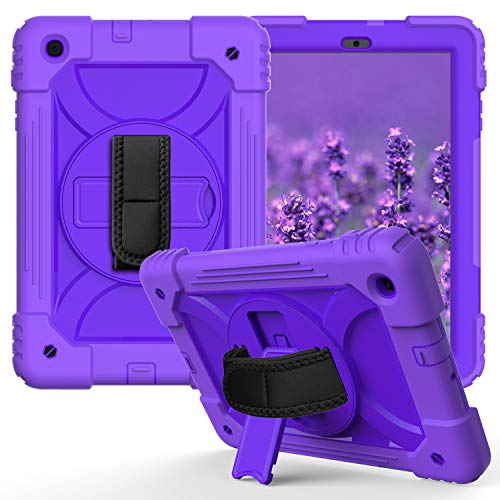 JZ Bicolor Rotating Bracket Hülle Compatible with Samsung Galaxy Tab A 10.1 2019 (SM-T510/T515) Stand Hülle with Wrist Strap and Shoulder Strap - Purple von JZ