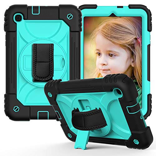 JZ Bicolor Rotating Bracket Hülle Compatible with Samsung Galaxy Tab A 8.4 2020 (SM-T307) Stand Hülle with Wrist Strap and Shoulder Strap - Black + Baby Green von JZ