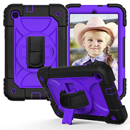 JZ Bicolor Rotating Bracket Hülle Compatible with Samsung Galaxy Tab A 8.4 2020 (SM-T307) Stand Hülle with Wrist Strap and Shoulder Strap - Black + Purple von JZ