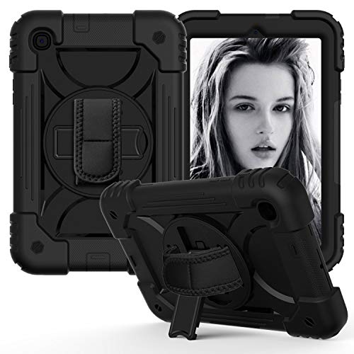 JZ Bicolor Rotating Bracket Hülle Compatible with Samsung Galaxy Tab A 8.4 2020 (SM-T307) Stand Hülle with Wrist Strap and Shoulder Strap - Black von JZ