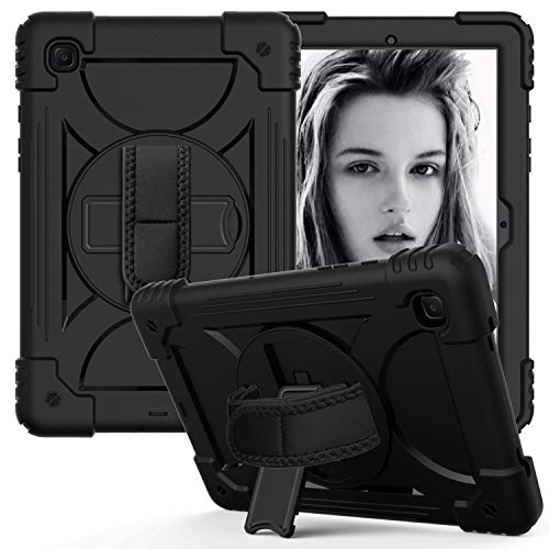 JZ Bicolor Rotating Bracket Hülle Compatible with Samsung Galaxy Tab A7 10.4 2020 (SM-T500/T505/T507) Stand Hülle with Wrist Strap and Shoulder Strap - Black von JZ