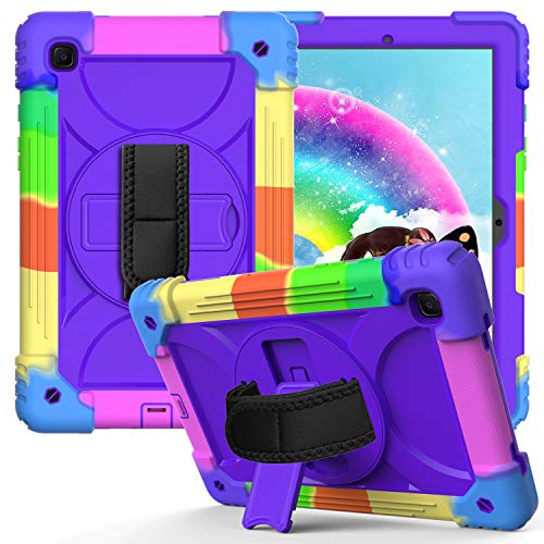 JZ Bicolor Rotating Bracket Hülle Compatible with Samsung Galaxy Tab A7 10.4 2020 (SM-T500/T505/T507) Stand Hülle with Wrist Strap and Shoulder Strap - Colour + Purple von JZ