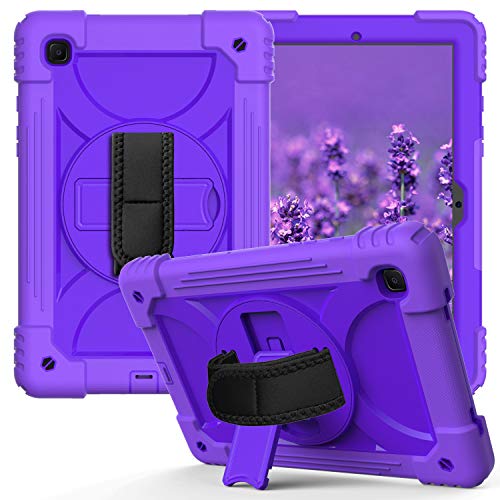 JZ Bicolor Rotating Bracket Hülle Compatible with Samsung Galaxy Tab A7 10.4 2020 (SM-T500/T505/T507) Stand Hülle with Wrist Strap and Shoulder Strap - Purple von JZ