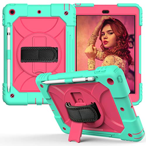 JZ Bicolor Rotating Bracket Hülle for 10.2 inch (2019/2020) Stand Hülle with Wrist Strap,Shoulder Strap and Pencil Holder - Baby Green + Hot Pink von JZ